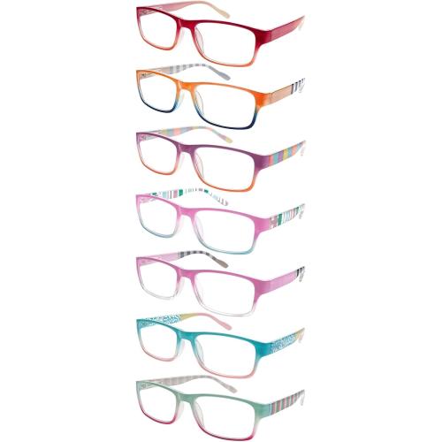 7 Pack Blue Light Blocking Reading Glasses Unbreakable Comfort Spring Hinge with Fashion Print Eyeglasses for Women