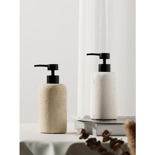 11oz 2 Pack Cream Soap Dispensers 340mL 11 OZ, 2 PCS Luxurious Hand Dish Lotion Shampoo Soap Dispenser Jar, Travertine Soap Pump Bottles for Kitchen Bathroom Countertop (Cream)