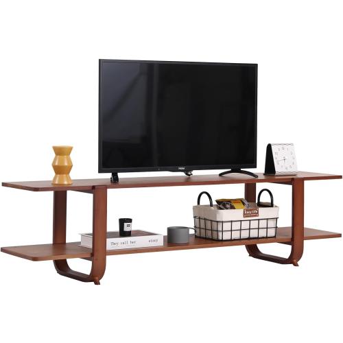 Welnow Low Bamboo TV Stand for 65 Inch TV, 2-Tier Open Shelves, Walnut | Modern Entertainment Center,Open Shelf for Gaming Consoles and Soundbar,Media Console Table for Living Room, Bedroom