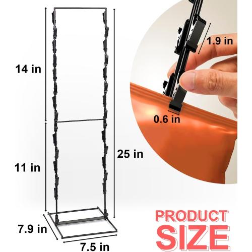 Chip Rack Display Stand, Potato Chip Display Rack with 24 Clips, 2 Row Chip Bag Holder for for Party Display, Snack Retail Display Rack Chip Stand Display for Countertop Store, Black