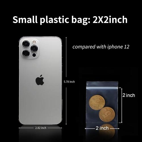 Mini Plastic Bags 2 x 2 Transparent Reusable Zipper Storage Bags for Jewelry, Candy, Coins
