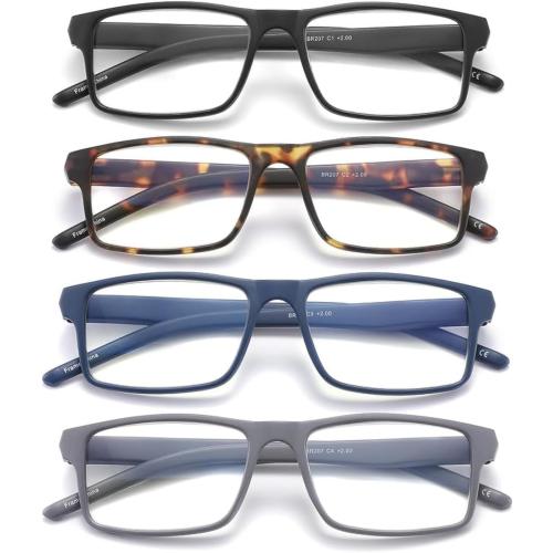 4 Pack Reading Glasses Blue Light Blocking for Men Women,Rectangular Frame Computer Readers with Spring Hinge,Reading Glasses for Men Women，Anti Eyestrain/UV Ray Eyeglasses (2.75x)