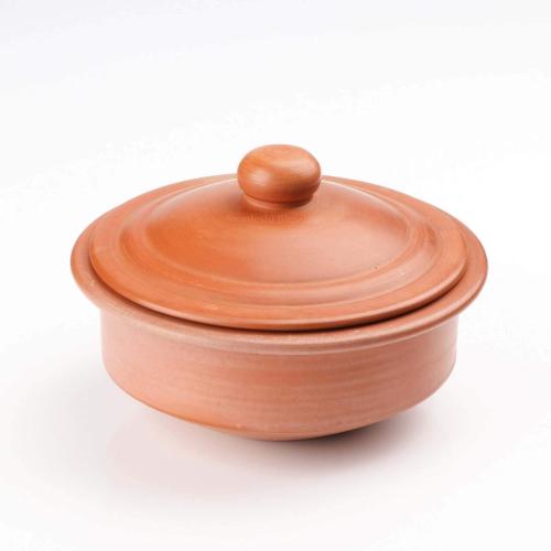 Swadeshi Blessings HandMade Exclusive Range Unglazed Earthen Dahi Handi/Curd Pot/Mitti Handi/Clay Pot with Lid,1Liters Also for Serving with Natural Firing Shade (Round- 1 Liters)