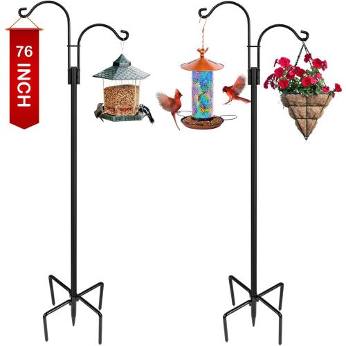 Double Shepherds Hooks for Outdoor, 2-Pack Heavy Duty Garden Pole for Hanging Bird Feeder, Plant Baskets, Solar Light Lanterns, Garden Plant Hanger Stands with 5 Base Prongs