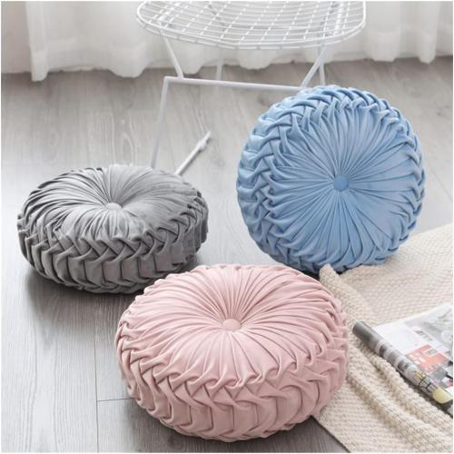 Baiyuruodie Round Velvet Pillow, Sofa Bed Bedroom Decorative Throw Pillow (38cm, Creamy-White)