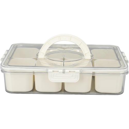 NineRun Condiment Serving Tray, Divided Serving Tray 9 Compartments Multifunctional Airtight Plastic Seasoning Platter with Lid and Handle for Home Picnic, SIXRUN5qo1tggp42