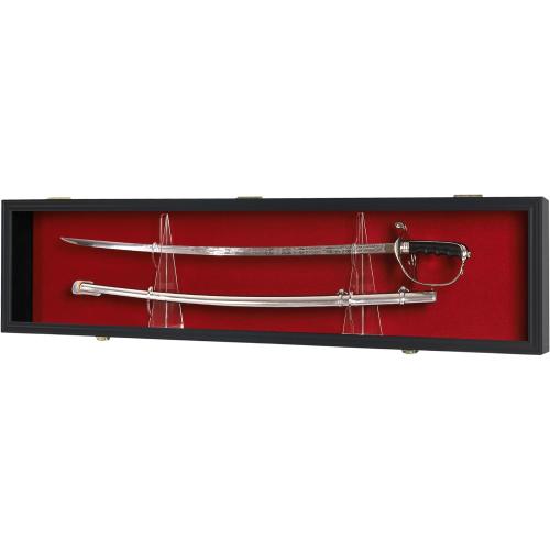 Sword Saber Display Case Cabinet Stand Holder Lightsaber Shadow Box Wall Mount Lockable with 98% UV Protection Red Color Felt (Black)