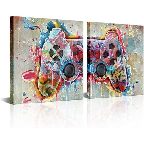 DUFIPOR Colorful Abstract Graffiti Art Painting on Canvas, Set of 2 Wall Art Panels (12x16)