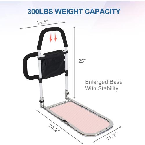 Bed Rails for Elderly Adults Safety with Storage Pocket, Assist Rail with Dual Grab Bars for Easily Getting in & Out of Bed, Bed Rail Fits King, Queen, Full, Twin Bed,Support Up to 300lbs