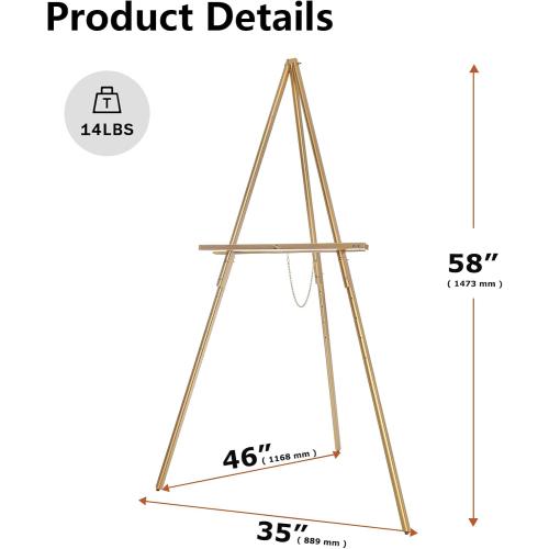 DJAR 3 Pcs 63 Wooden Easel Stand for Sign, Dual-use Adjustable Height, Wood Floor Display Easel for Wedding, Welcome Board, Poster, Picture, Photo- Gold