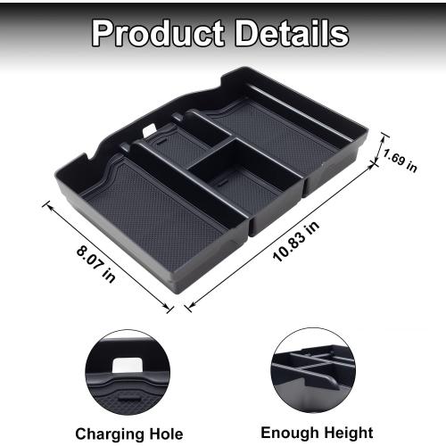 PIMCAR Compatible with 2019-2024 2025 2026 Dodge RAM 1500 2500 3500 Center Console Organizer ABS Plastic Material Interior Accessories Armrest Box Insert Tray (Black Trim)