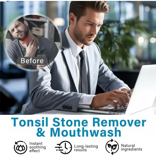Tonsil Stone Mouthwash, Fresh Breath Oral Rinse for Tonsil Stone Removal and Prevention, Alcohol Free Mouth Wash Treatment Eliminates Bad Breath - Mint Flavor