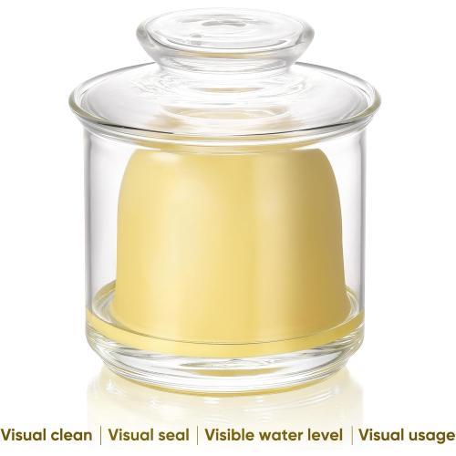 Butter Crock, Elegant Crystal Glass French Butter Dish for Fresh Spreadable Butter, Butter Keeper, Glass Butter Keeper to Leave On Counter, Transparent