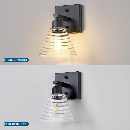 1-Light Bathroom Vanity Light, Black Modern Bathroom Lighting Fixtures with Clear Glass Shade, Farmhouse Wall Sconces for Mirror Kitchen Bedroom Living Room
