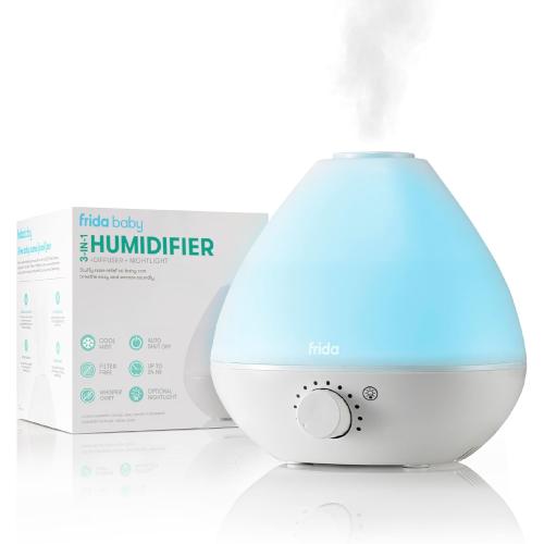 Frida Baby 3-in-1 Cool Mist Humidifier for Baby with Diffuser   Nightlight, Allergy Relief Baby Humidifier for Bedroom, Nursery   Large Rooms, Quiet, Auto Shut Off, Runs  24hrs