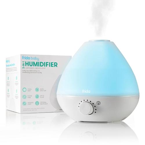 Frida Baby 3-in-1 Cool Mist Humidifier for Baby with Diffuser   Nightlight, Allergy Relief Baby Humidifier for Bedroom, Nursery   Large Rooms, Quiet, Auto Shut Off, Runs  24hrs