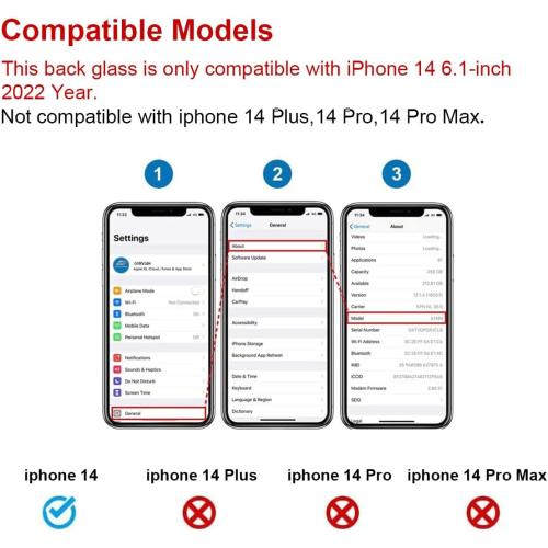 Rear Back Glass Replacement for iPhone 14 6.1-inches with Reparing Toolkit and Manual (Midnight Black)
