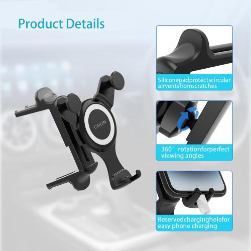 ICAILIN Car Phone Holder Mount for Round Air Vent, Universal Circular Vent Cell Phone Mount Compatible with Mercedes Benz A/B/C/E/S/GLC Class, Jeep Wrangler, Mini Cooper, Fits iPhone & Samsung