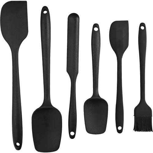 6 Pieces Silicone Spatula Set, Rubber Spatulas Silicone Heat Resistant Spatula Set for Kitchen Use, Food Grade Rubber Spatula with Ergonomic Grip, Cooking, BPA Free Dishwasher Safe(black)