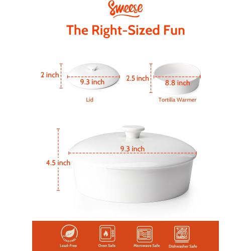 Tortilla Warmer - Holds 12 Tortilla, Elegant White Tortilla Holder with Lid for Taco Nights, Pancakes, Waffles - Durable & Easy to Clean
