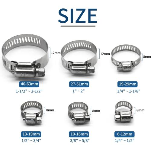 16 Pack Stainless Steel Hose Clamps, 1 inch to 2 inch Worm Gear Metal Hose Clamps for Pipe, Dryer Repair, Tubing and Fuel Line