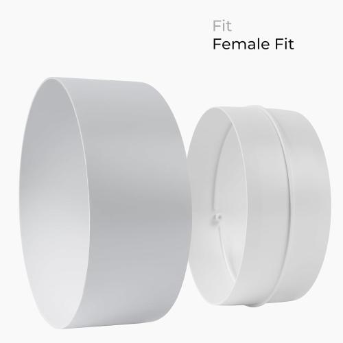 6 Inch Fit Coupling - Round Plastic Duct Pipe Connector and Extension - Female Fit - Available in Different Sizes to Suit, White