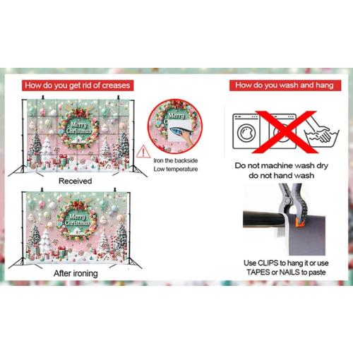 Merry Christmas Backdrop Cartoon Xmas Tree Garland Photography Background Xmas New Year  (8x6FT)