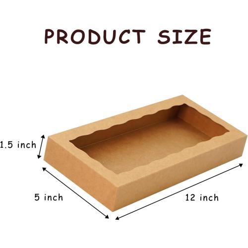 XINHPKGG 50 Pcs Brown Cookie Boxes 12x5x1.5 Inch Bakery Boxes with Window