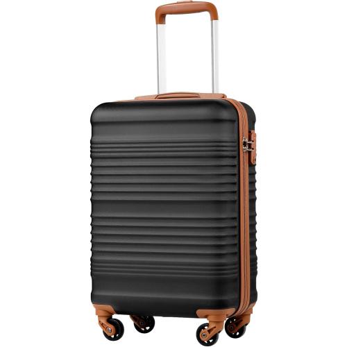 COOLIFE Cabin Suitcase 55X35X20cm for Ryanair Airlines Carry on Cabin Luggage Hard Shell Suitcase Lightweight with TSA Lock and 4 Spinner Wheels 2 Year Warranty, Black/Brown, 55X35X20cm, Suitcase