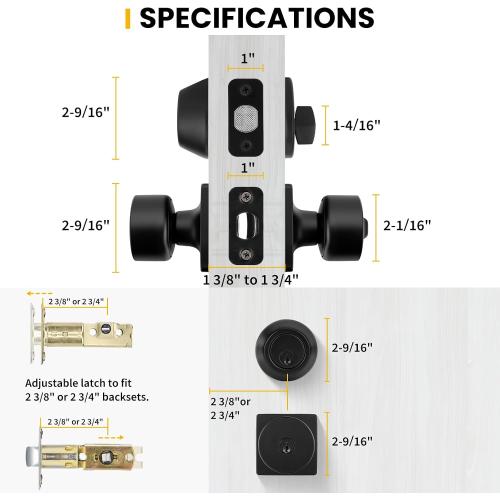 Goldenwarm Matte Black Exterior Door Knob with Deadbolt, Front Door Knob with Lock and Key Unique 1 Pack