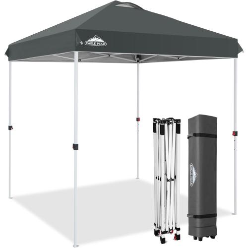 EAGLE PEAK 6.6x6.6 Pop Up Canopy Tent Easy Up Canopy Outdoor, Gray | Patented PeakPush™ Center Lock, 1 Person Setup Portable Pop Up Tent, Beach, Markets, Camping Sport Events, Wheeled Carry Bag