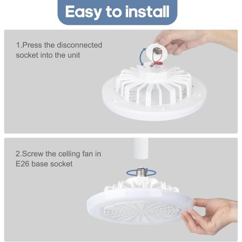 DGO Socket Fan Light with Remote, Enclosed Screw in Bladeless Mini Ceiling Fan 8.86 in Dimmable for Kitchen Bedroom Washroom Laundry Room Small Spaces Circulating Air (White)