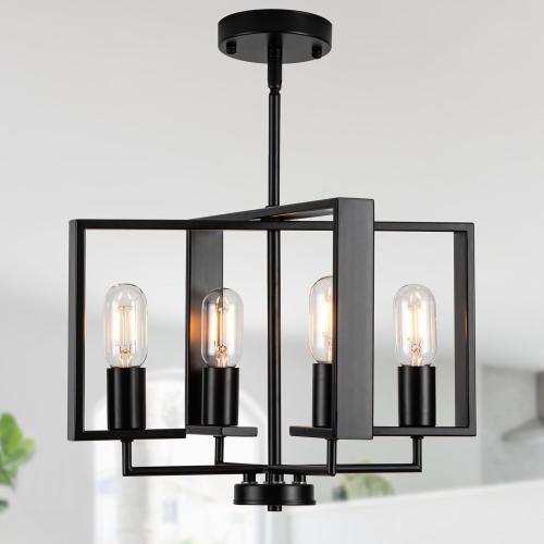 Modern Chandeliers for Dining Room, Black Farmhouse Chandelier, 4 Lights Industrial Pendant Light Fixture Adjustable Hanging Lights for Living Room Entryway Kitchen (Black, 16.14【4 Lights】)