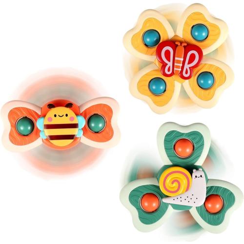 ALASOU 3PCS Suction Cup Spinner Toys for 1 2 Year Old Boy Girl Birthday Gift|Spinning Top Baby Bath Toy for Kids Ages 1-3|Sensory Airplane Travel Toy Easter Basket Stuffers for Toddlers Infant