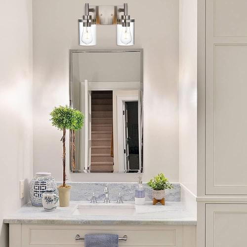 2 Light Black Vanity Wall Sconce Lights Brushed Nickel Industrial Bathroom Vanity Lighting with Clear Glass Shade Farmhouse Matte Wall Lamp for Hallway, Bathroom Wall Sconce Fixtures