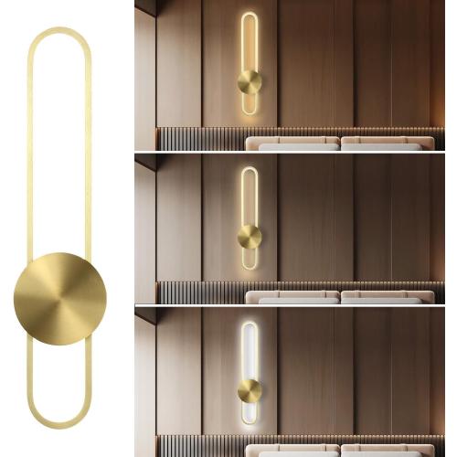 Modern Wall Sconce Dimmable 3000K/4000K/6000K LED Wall Light Fixture, Hardwired Wall Lamp for Living Room, Dining Room, Bedroom, Hallway, Lobby, Entryway (Brushed Gold, 22inch/H56cm)