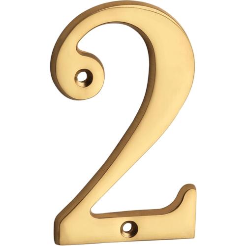 HASWARE House Number Sign 4 inch (10 cm) Polished Brass Finish Stylish Curvy Modern Door Numbers Signage Plaque Street Home Address Numerals(2, Brass)