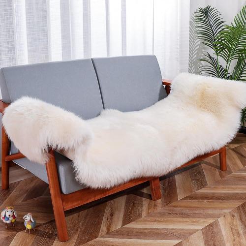 Premium Genuine Sheepskin Rug, Fuzzy Fluffy Shaggy Fur Wool Area Carpet for Soft Fur Pray Pup Mat,Bedroom,Living Room,Chair Sofa Seat Cover,Ivory White, 2' x 6'