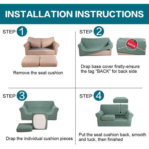 Turquoize 3 Piece Sofa Covers for 2 Cushion Couch Sofa Slipcover Soft Couch Cover for Dogs-Washable Sofa Furniture Covers with 2 Individual Cushion Covers, Jacquard Fabric (Loveseat, Dark Cyan)