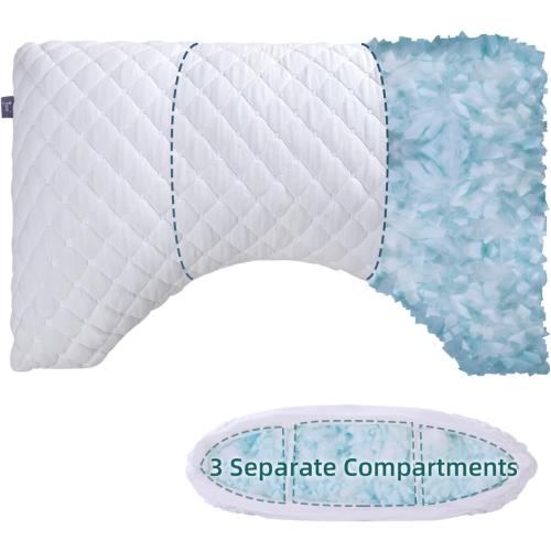 Side Sleeper Pillows for Adults - Curved Pillow with 3 Compartments for Neck Pain Relief, Adjustable Crescent Pillow Side Sleeper with Supportive CertiPUR-US Shredded Memory Foam, 19 * 29in