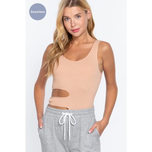 Size S/M Womens Suave Cut-Out Seamless Bodysuit One Piece Sleeveless Tank Tops Shorts Rompers Jumpsuit Everyday Shaping Bodysuit