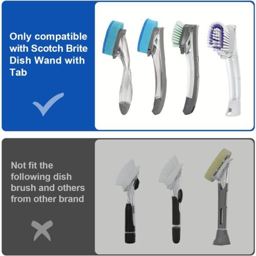 LANMU Dish Wand Holder Compatible with Scotch-Brite Dishwand, Silicone Dish Brush Holder with Drain Spout for Kitchen Sink Counter, Sponge Wand Organizer, Keep Upright from Leaking Soap
