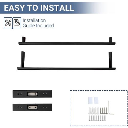 SAYAYO Double Towel Bar for Bathroom, 24 Inch Matte Black Bath Towel Rack Towel Holder Wall Mounted, SUS304 Stainless Steel