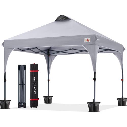 Size 10x10 Color Grey ABCCANOPY Outdoor Pop up Canopy Tent, 10x10 Instant Portable Canopy for Camping, Beach, Backyard,Gray
