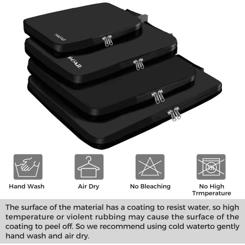 BAGAIL 4 Set/6 Set/8 Set Compression Packing Cubes Travel Accessories Expandable Packing Organizers (Cloth Pattern, 4-Black)