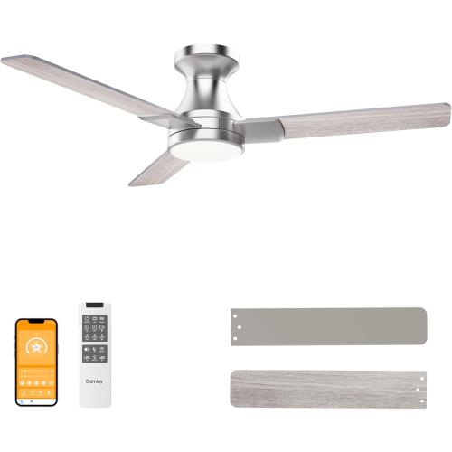 DAMINY 42 inch Ceiling Fans with Lights,3 Blades,6CCT, Low Profile Ceiling Fan with Light and Remote Control,Ceiling Fan for Bedroom, Kitchen,Indoor/Outdoor Use,Flush Mount-Nickel