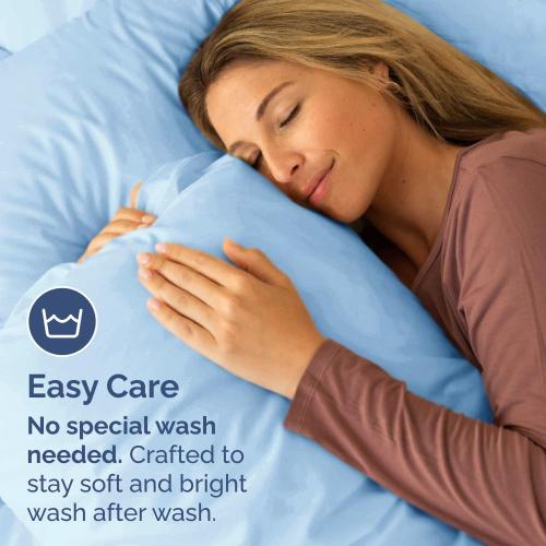 King Pillow Cases Set of 2 - Ultra Soft Pillowcase Covers - Light Blue