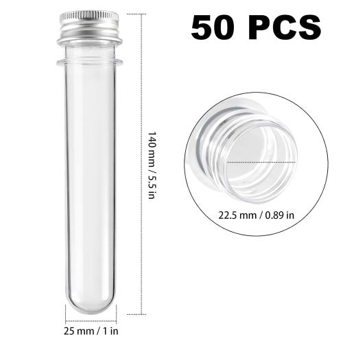 HOZEON Clear Plastic Test Tubes with Caps, 40 ml Test Tubes Sealing Protection Sheets for Plants, Scientific Experiments Candy Storage, Powders, Spices, 140 x 25 mm
