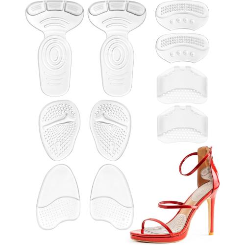 10Pcs High Heel Comfort Pads, Ball of Foot Cushions for Heels, Silicone Shoe Inserts for Women Shoes Too Big, Soft Shoe Pads Insoles for High Heels (Clear-Silicone)