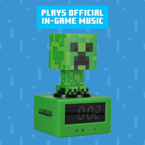 Green Paladone Minecraft Creeper Alarm Clock - Officially Licensed, in-Game Music & Night Light for Kids & Tweens, Gaming Room Accessory